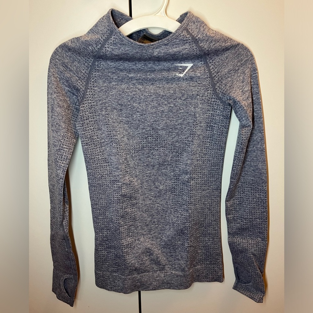 Gymshark Long Sleeve Shirt Women Activewear Blue Gray Steel Gray